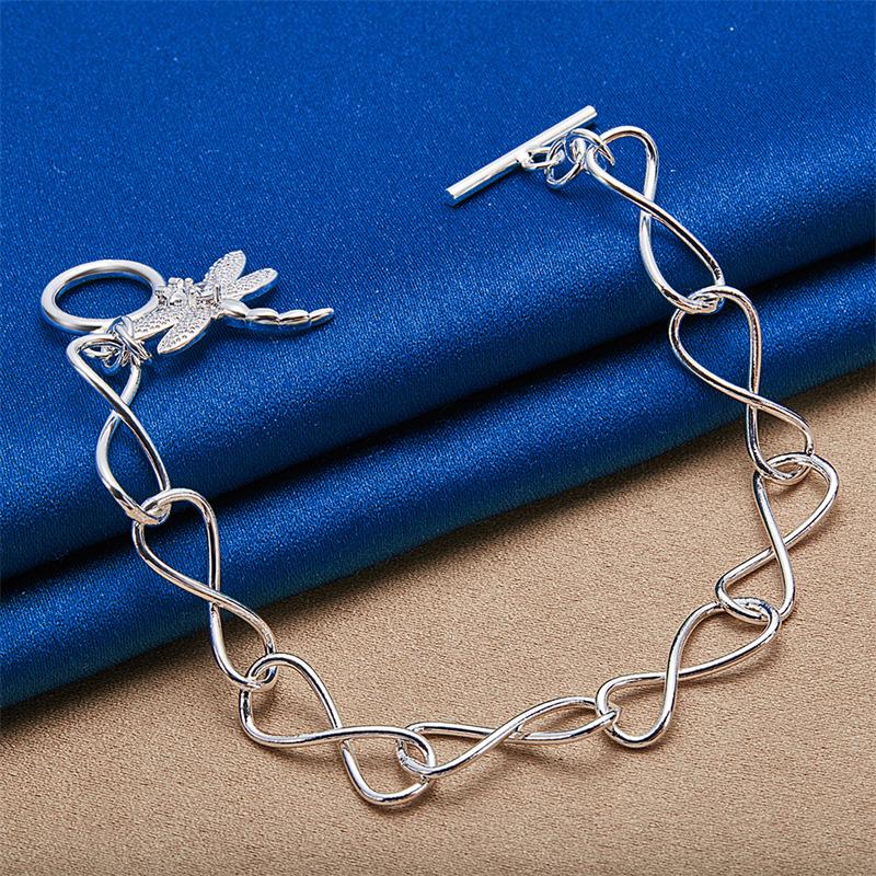 925 Sterling Silver 8-inch Exquisite Dragonfly Bracelet, Fashionable Women's Party Wedding Accessories Jewelry