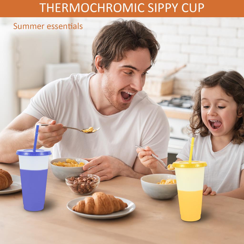 10Pcs Color Changing Cups with Lid 710ml Plastic Straw Tumbler Large Capacity Cold Drinking Cup Travel Beverage Cup for Party