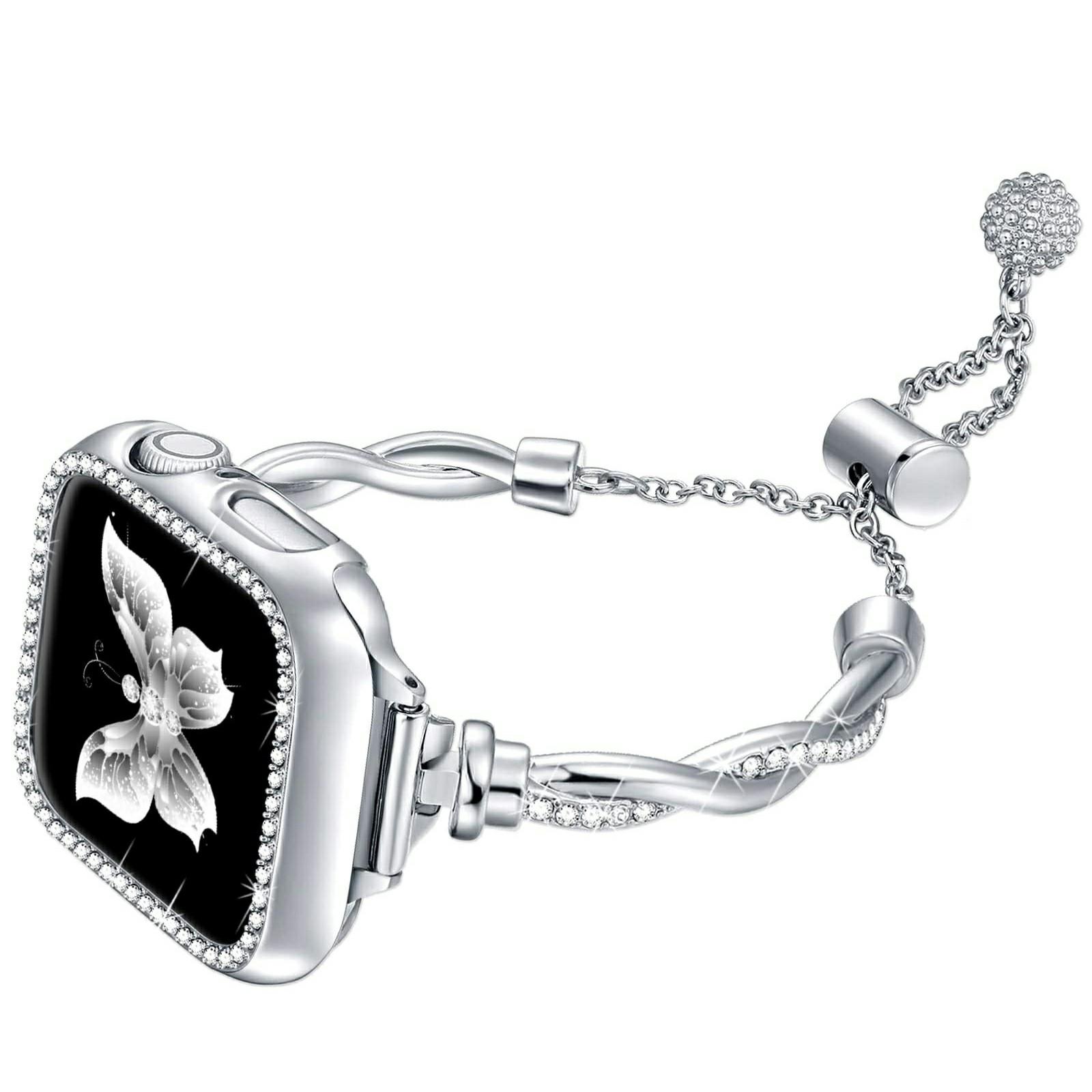 

Металевий ремінець для Apple Watch Series 11 10 42мм/9 8 7 41мм/SE3 SE2 SE 6 5 4 40мм/3 2 1 38мм Ремінець для годинника зі шнурком, прикрашений стразами