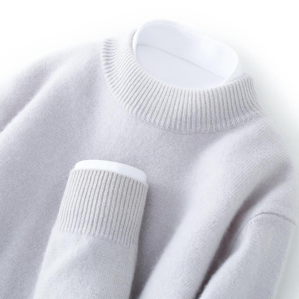 Men's Autumn Thickened Cashmere Round Neck Sweater - Light Business Style
