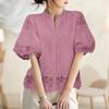 ZANZEA Women Stand Collar Casual Lace Crochet Splice Half Sleeve Blouse