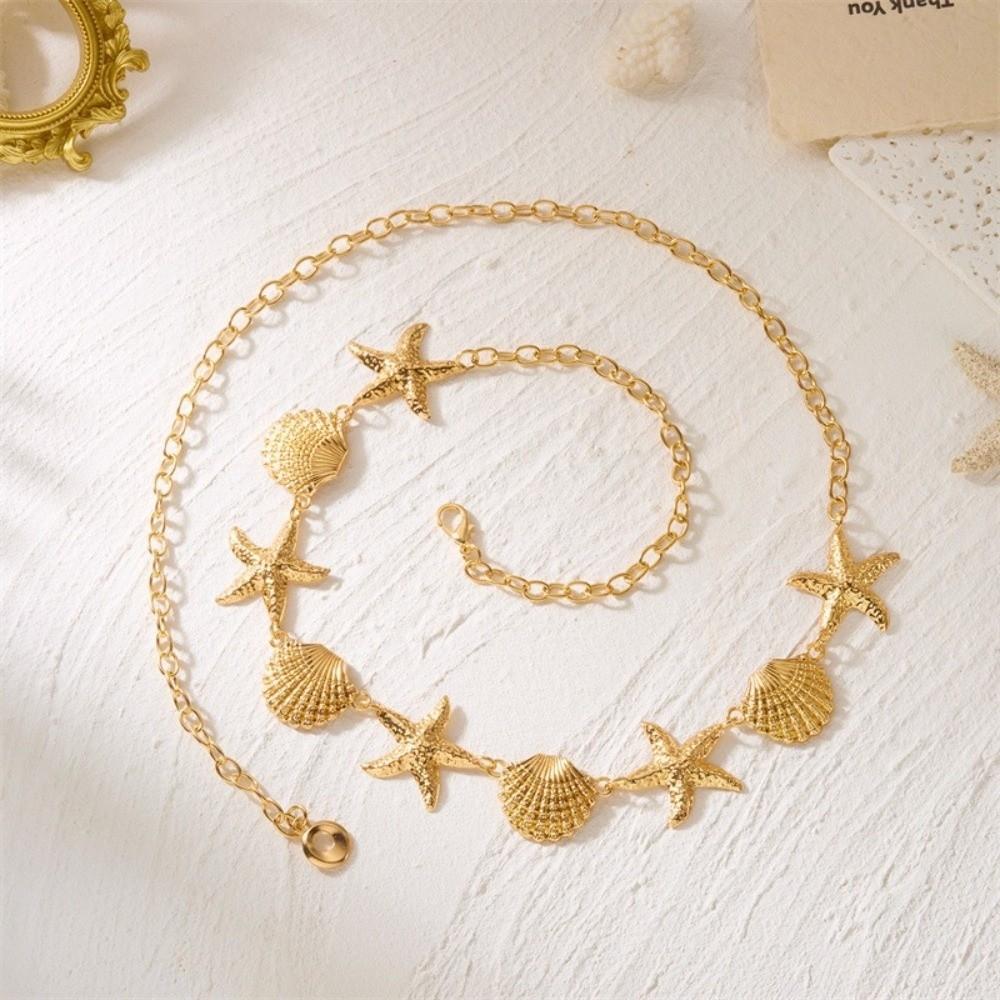 Multi-pendant Starfish Waist Chain Shell Beads Belly Chain Imitation Pearl Body Chain  Ladies