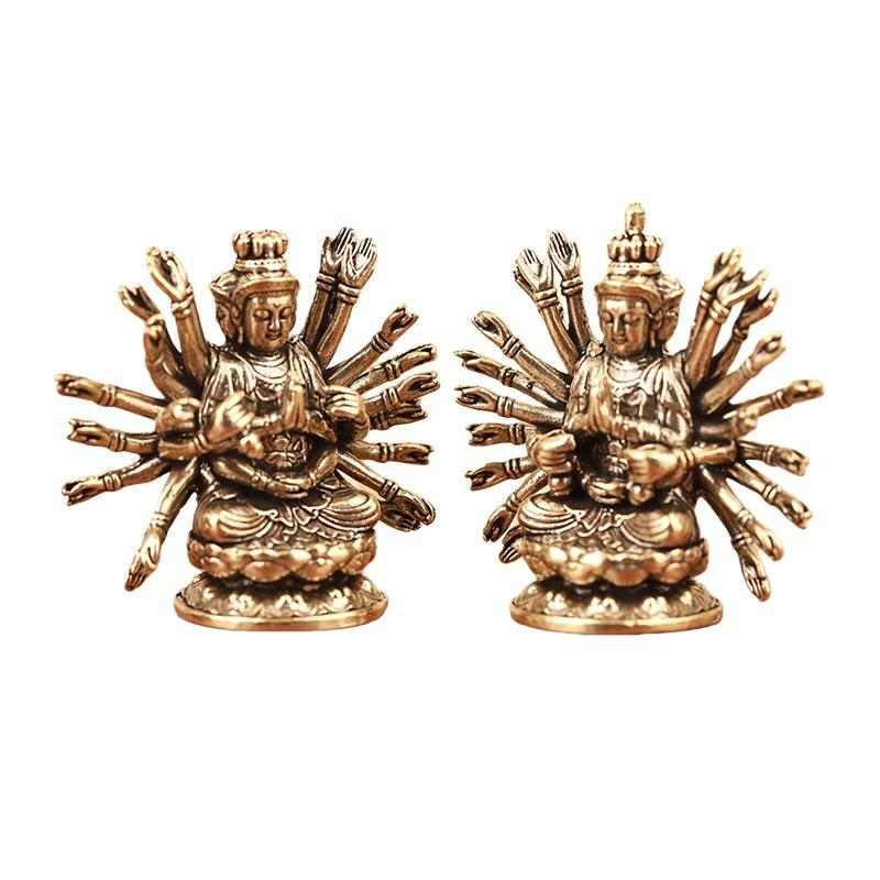 1 ks Avalokitešvara Guanyin oltářní soška Retro mosazná Tisíceruká Bódhisattva Buddha soška Domácí chrámová dekorace Buddhistický dárek