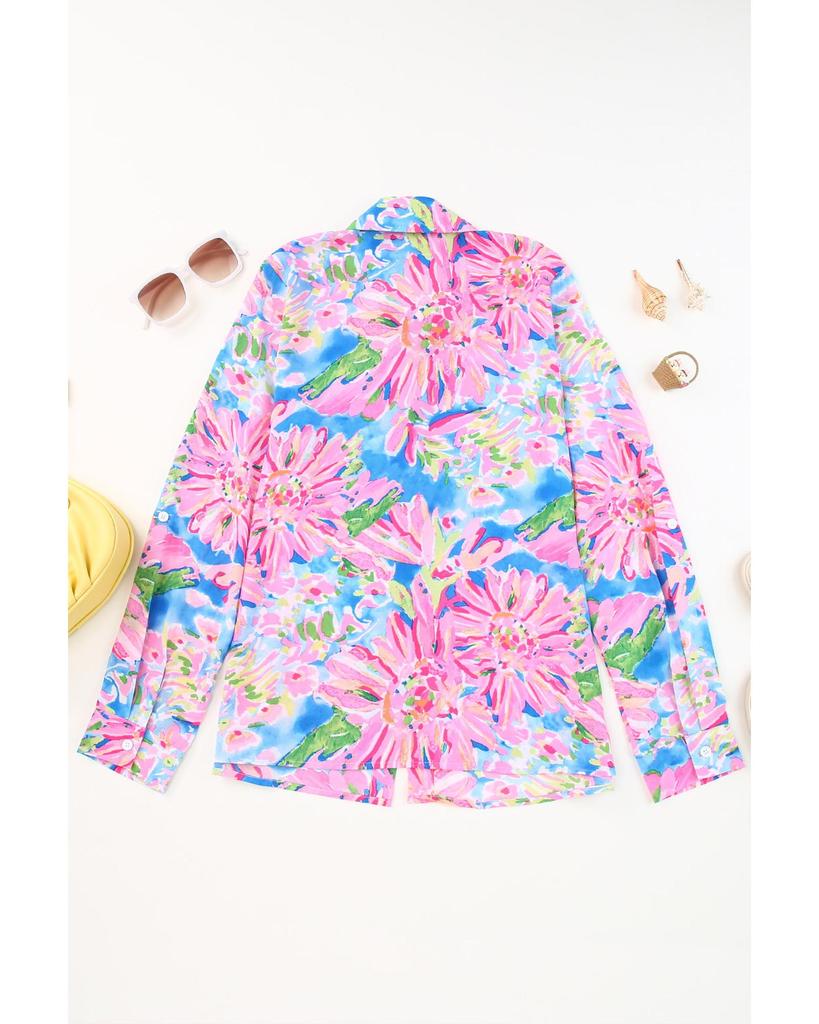 Azura Exchange Buttoned Sheath Long Sleeve Shirt with Abstract Floral Print