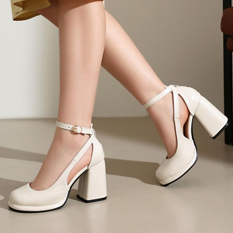 Stängd Tå Röda Klackskor Blockklack Sandaler för Kvinnor Sommarskor Pumps Dam Ankelrem Eleganta Svarta Nude Fest Bröllopsskor Märke