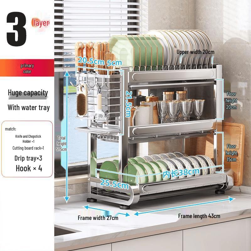 Modern 3-Tier Plastic Countertop Dish Drying Rack
