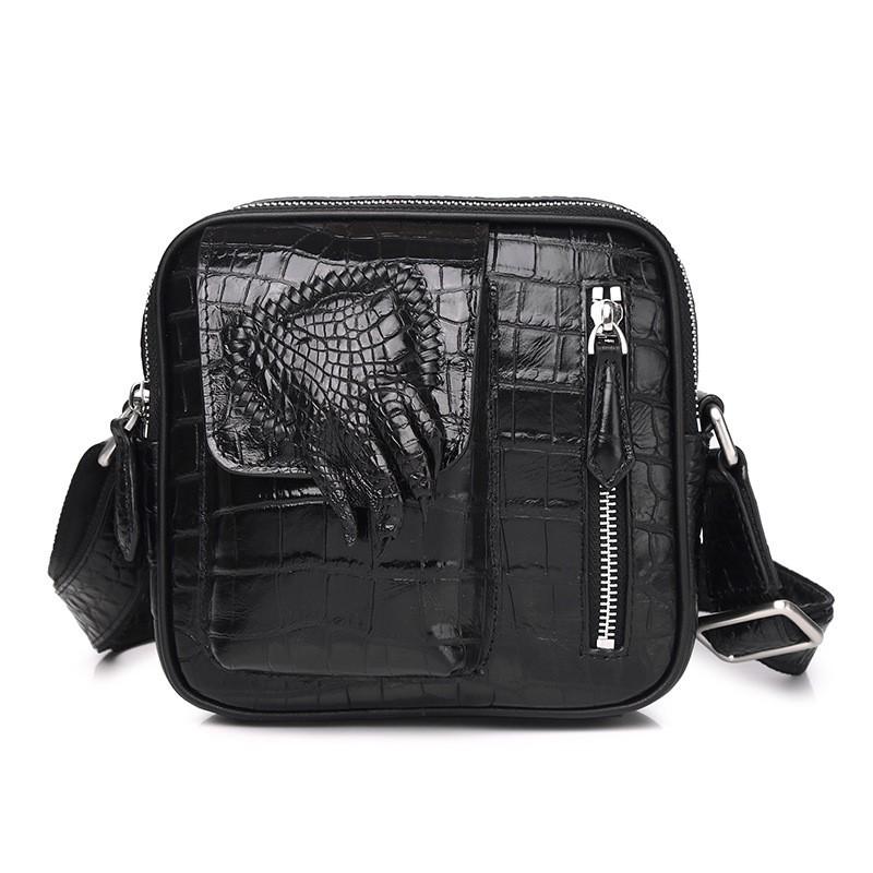Crocodile Patterned Leather Shoulder Bag Business Casual Crossbody Men s Horizontal Messenger Large Capacity Retro 18x5x18