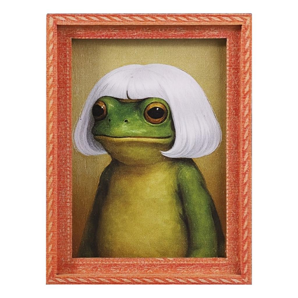 Animals Refrigerator Magnet with Wooden Frames Design Cute Vintage-Style Frog Art Magnet for Home Kitchen Office Decor