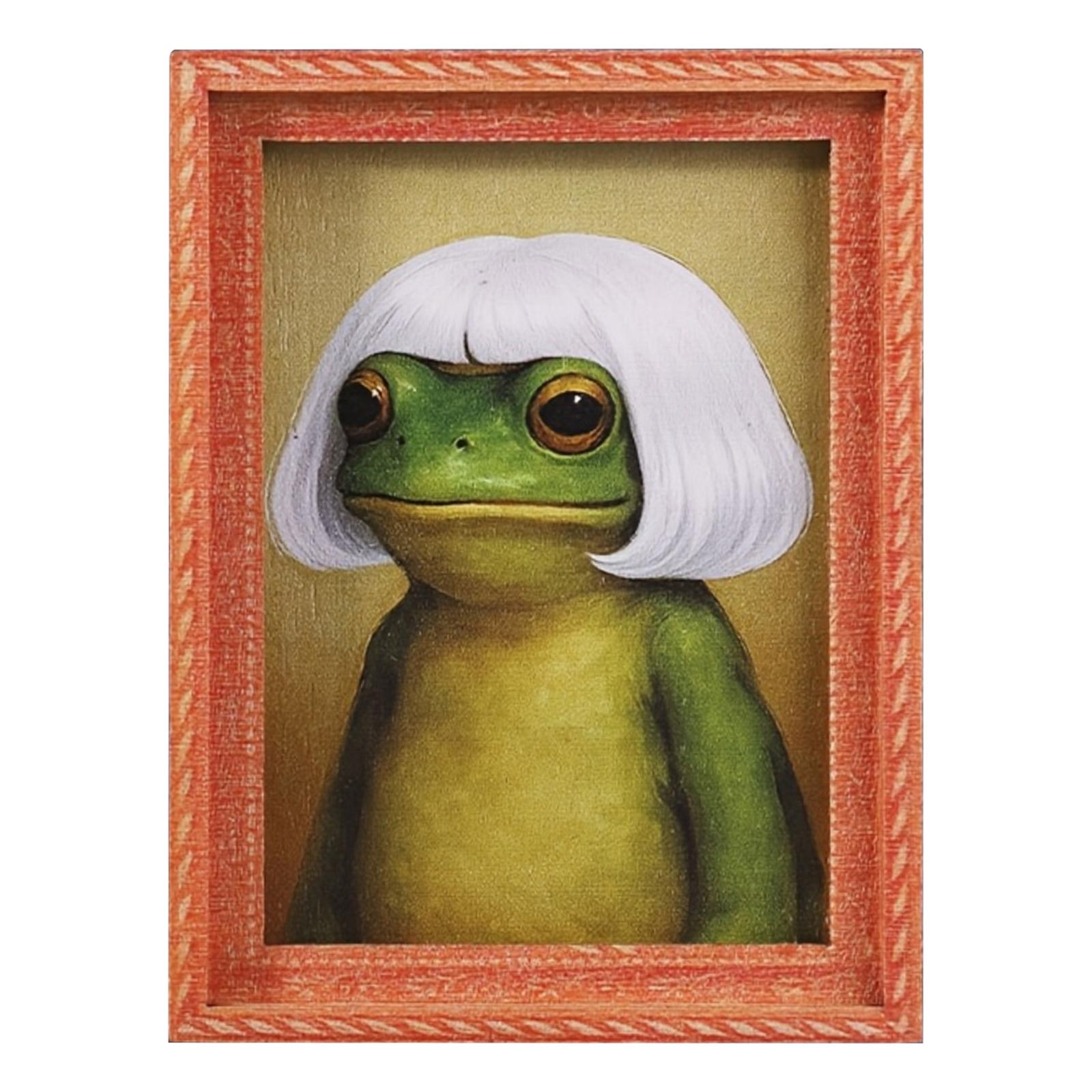 

Animals Refrigerator Magnet with Wooden Frames Design Cute Vintage-Style Frog Art Magnet for Home Kitchen Office Decor
