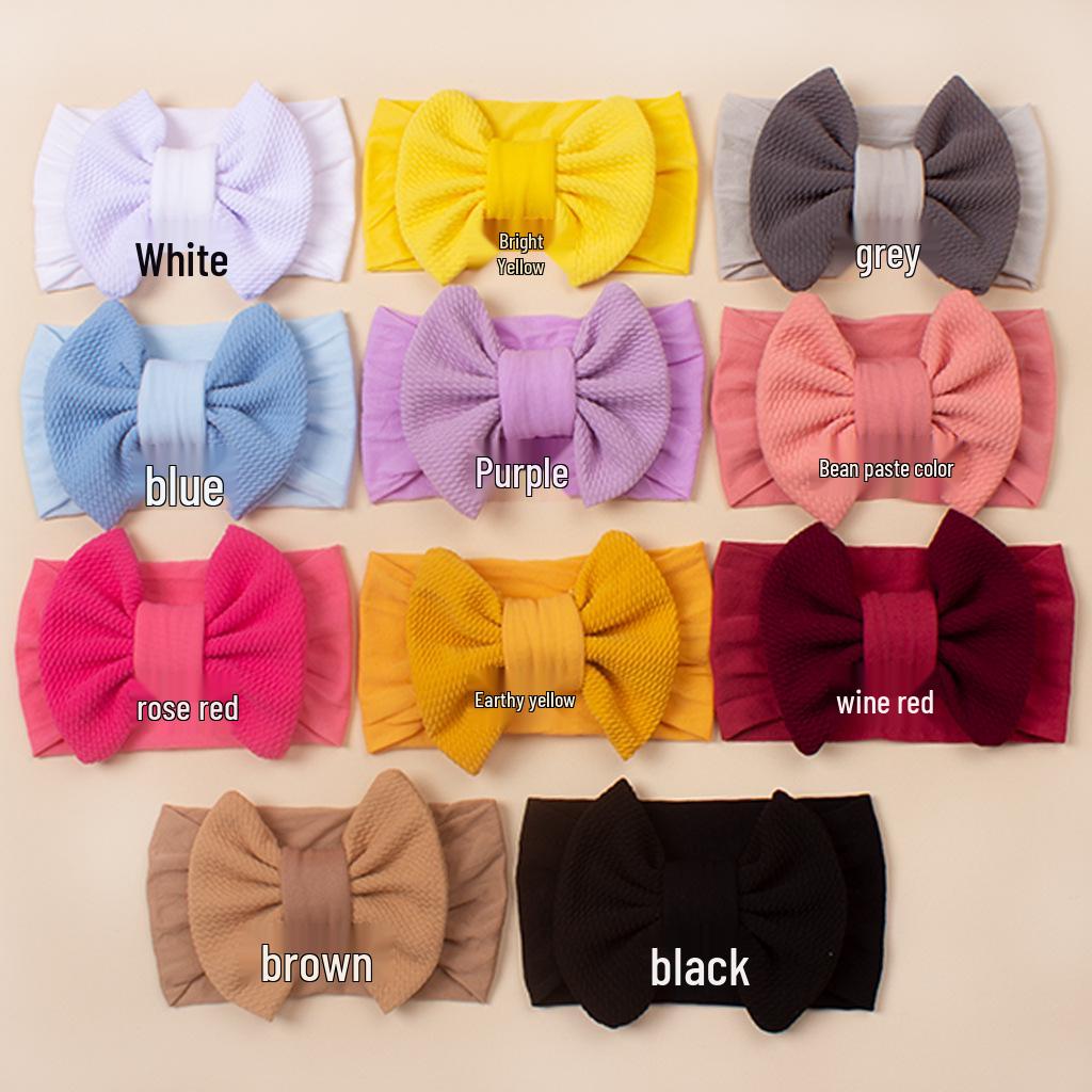 2022 Cukrová barva Dětské žebrované pokrývky hlavy: Nylonová mašle široká čelenka pro kojence a děti