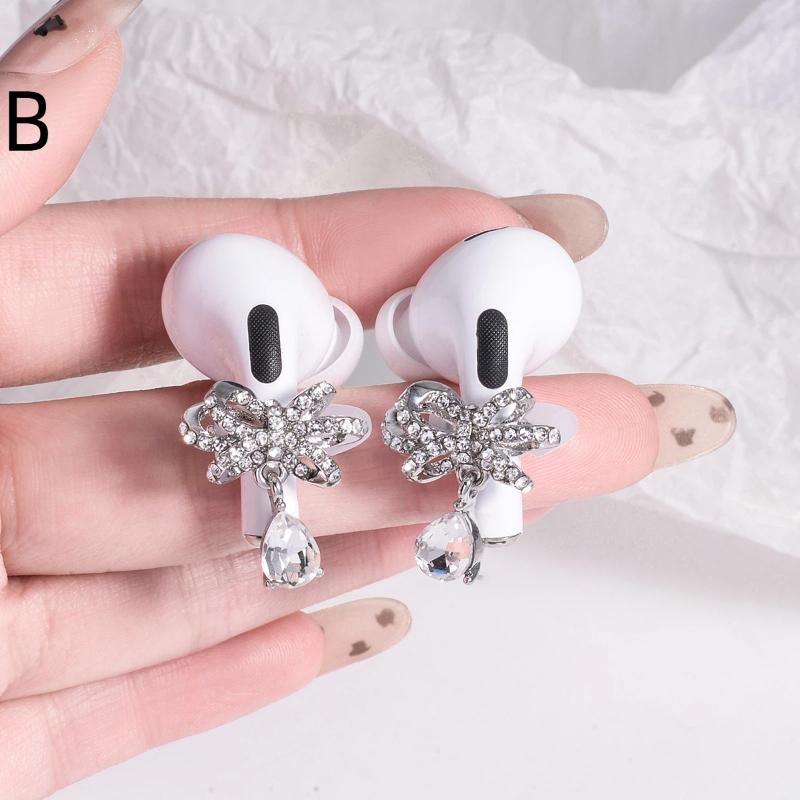 1 Pairs Fashion Rhinestones Ear Clips For Earphone Star Butterfly Shape Decorative Headphone Clip For Wireless Headphones