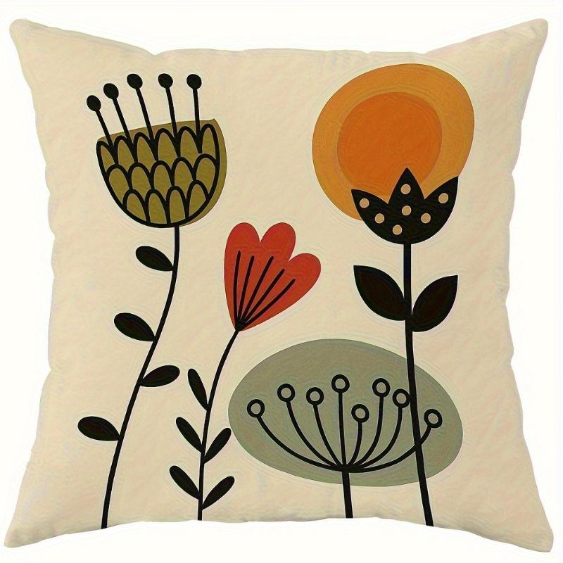 Retro Abstract Floral Pillow Covers Orange Blue Green Cushion Covers Zippered Decorative For Living Room Bedroom Sofa Home Decor