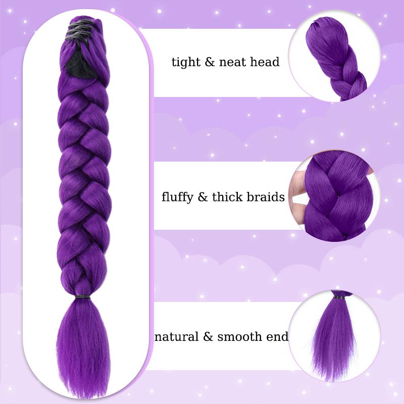 18palcové fialové pletené vlasy Ponytail Rozšíření Paruka Sponka do vlasů Ponytail Krabí sponky do vlasů pro děti Párty Cosplay Použití Fialová paruka