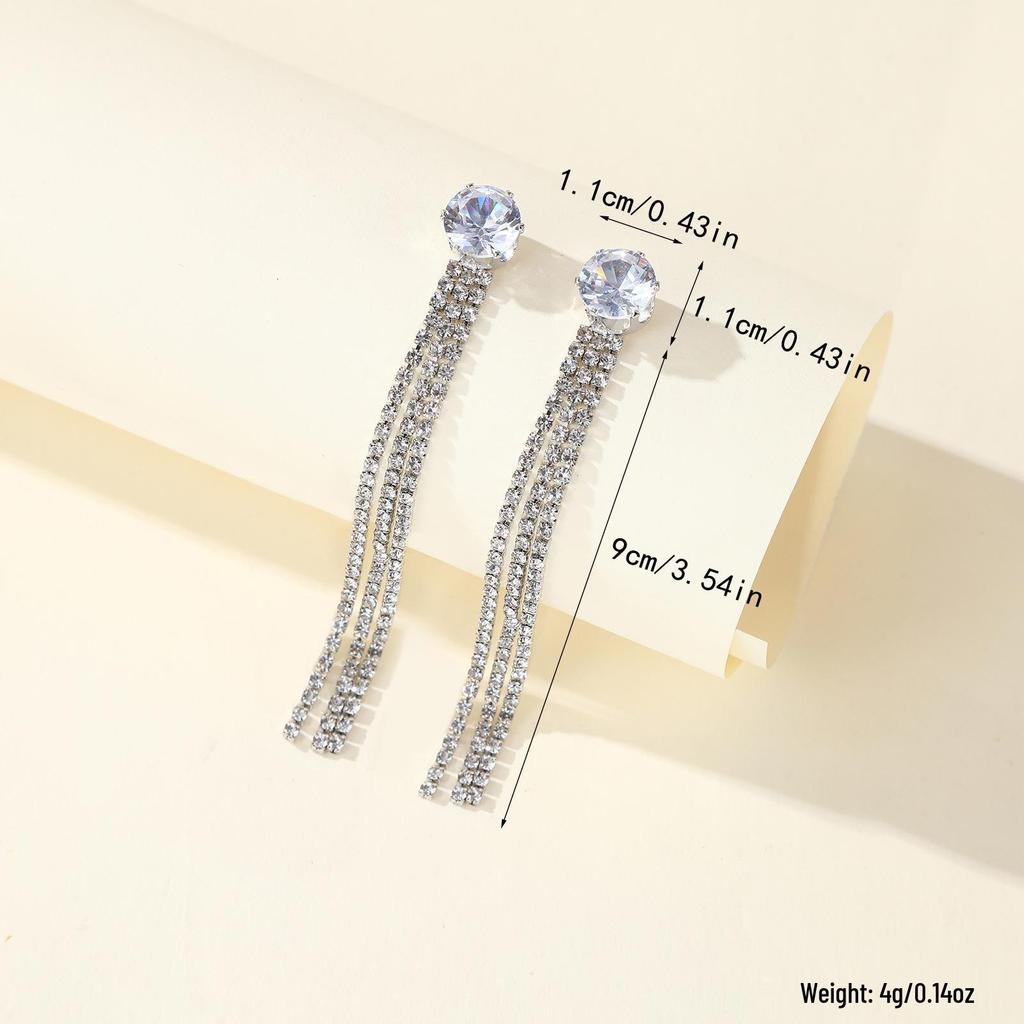 Elegant Zircon Necklace & Rhinestone Stud Earrings Set
