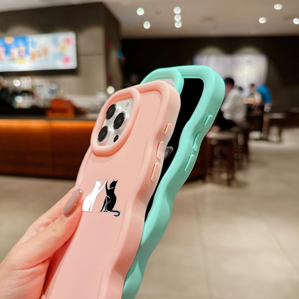 Мягкий чехол Macaron из ТПУ для телефона iPhone 11 12 13 14 15 Pro Max SE X Xs Max XR 6 7 8 Tecno Camon 19 20 Pro Realme C35 Ae72 Cute Cat Black Design Art