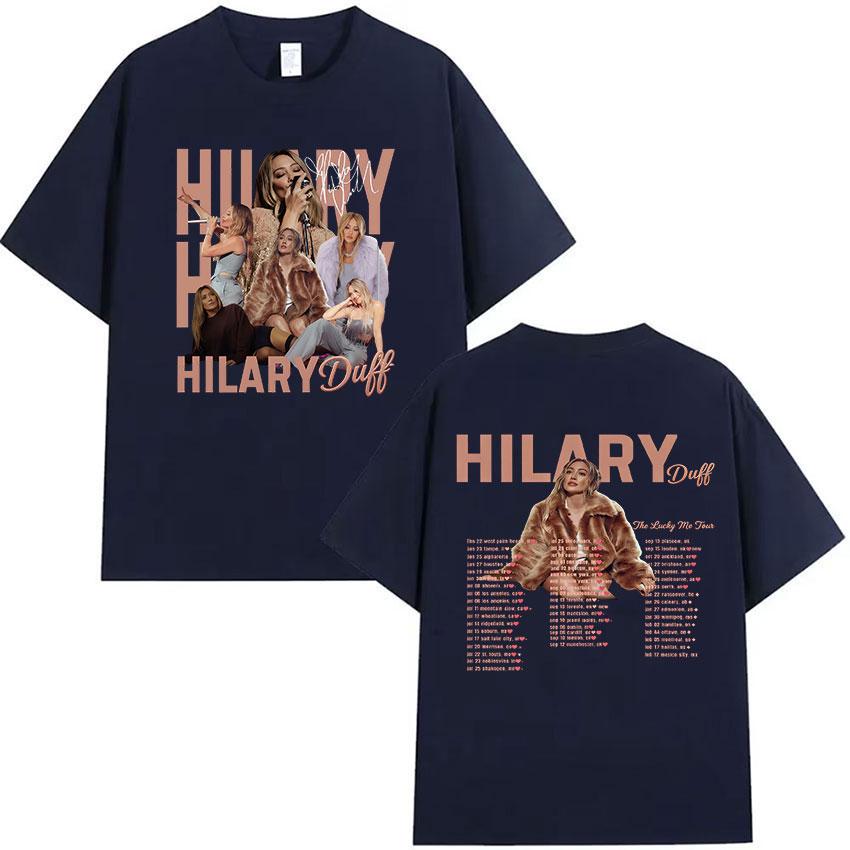 Hilary Duff The Lucky Me Tour 2026 Maglietta Grafica Unisex Donna Harajuku Retro Oversize Cotone Maglietta Abbigliamento Estetico Magliette