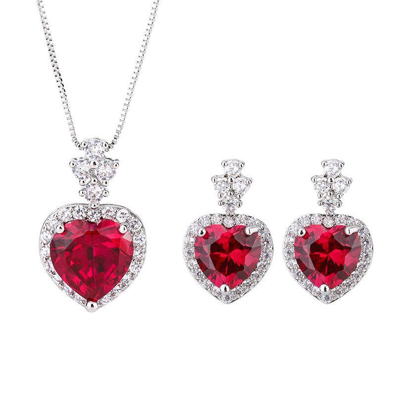 Jewelry Colored Treasure Simulation Red Glass Diamond Jewelry Set Stud Earrings Main Stone 9 * 92 Pendant Necklace 12 * 12