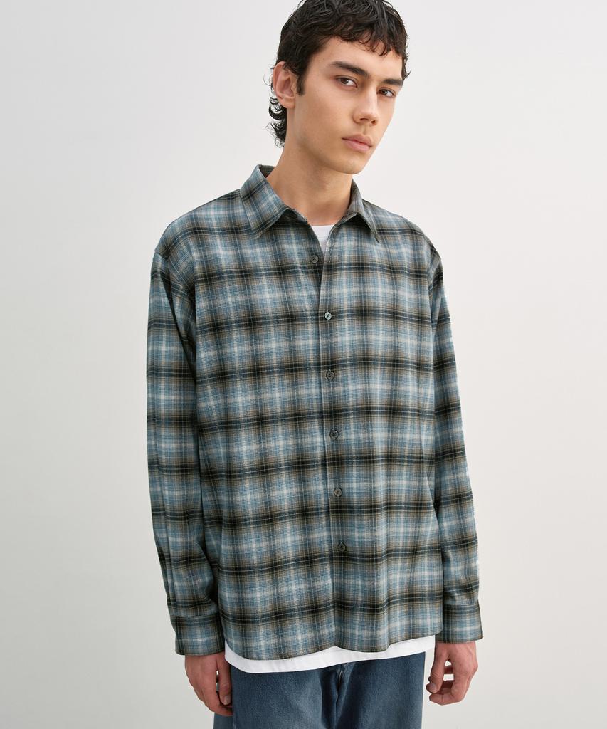 INSILENCE Peach Check Shirt Ash Blue
