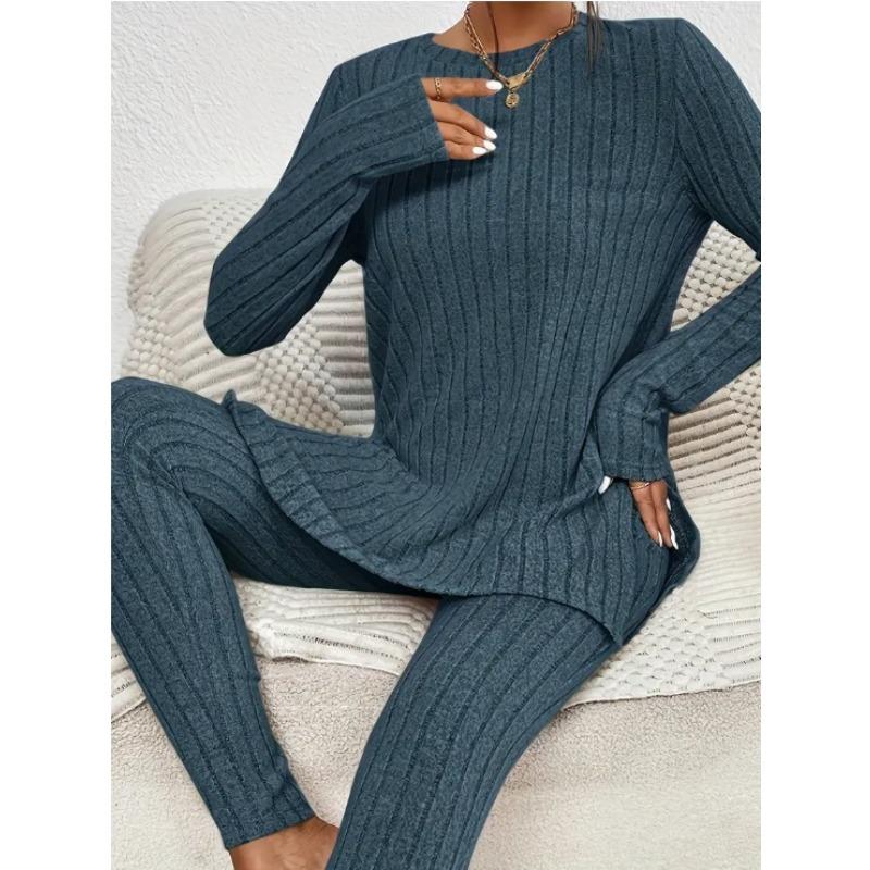 JKASHDK Damenmode Casual Frühling Herbst Einfarbig Druck Langarm O-Ausschnitt Hosen Hosen Anzüge