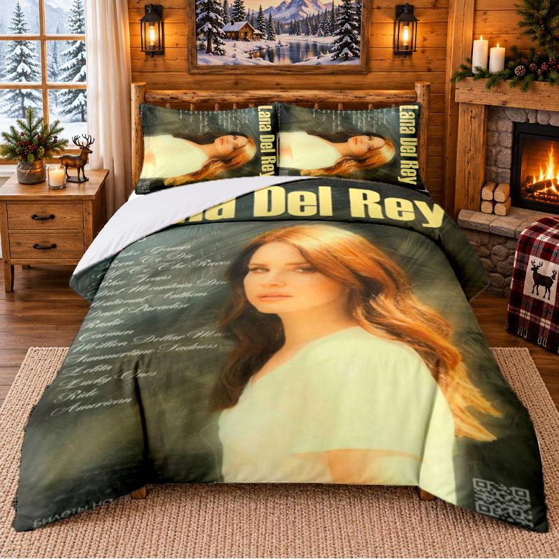 Lana Del Rey Pattern Bedding 3Pcs Set Bed Sheet And Pillowcases For Indoor Bedroom