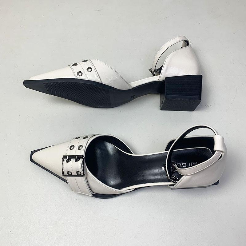 Mode Mode Knöchelschnallenriemen Pumps Damen Mittelhohe Absätze Schuhe Weiblich Flaches Schuhwerk Spitzschuh Damen 4cm Quadratabsätze Schuhe