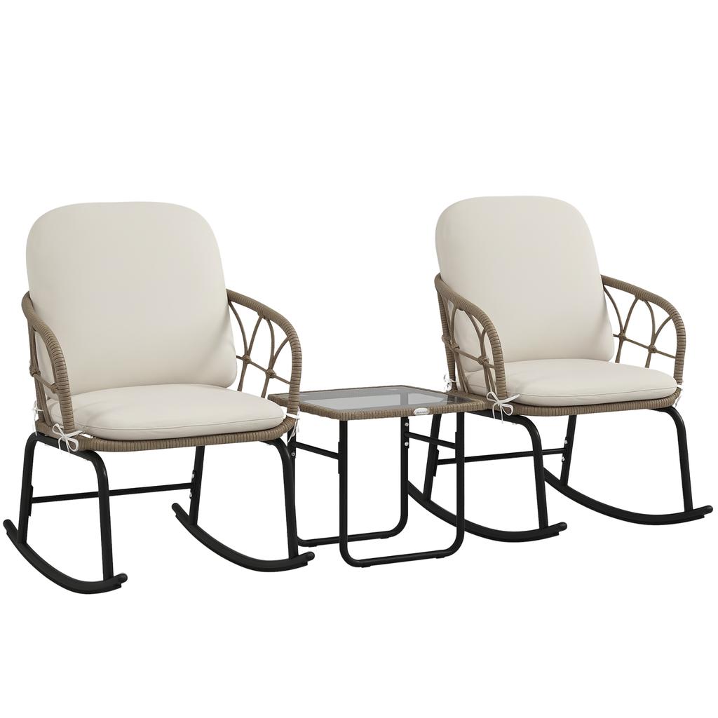 Rocking Chair Set Rocking Chairs Bistro Set, Boho Style, PE Rattan, Weather-Resistant, Cream
