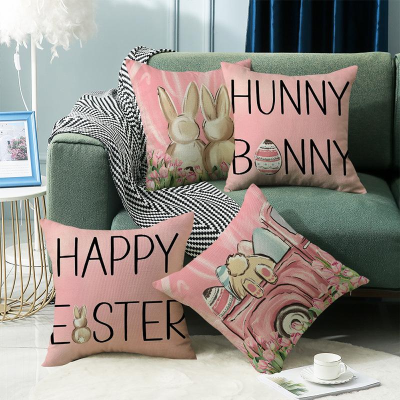 Pink Letter Rabbit Cartoon Cute Pillow Easter Print Cushion Cover Home Sofa Pillow Cover