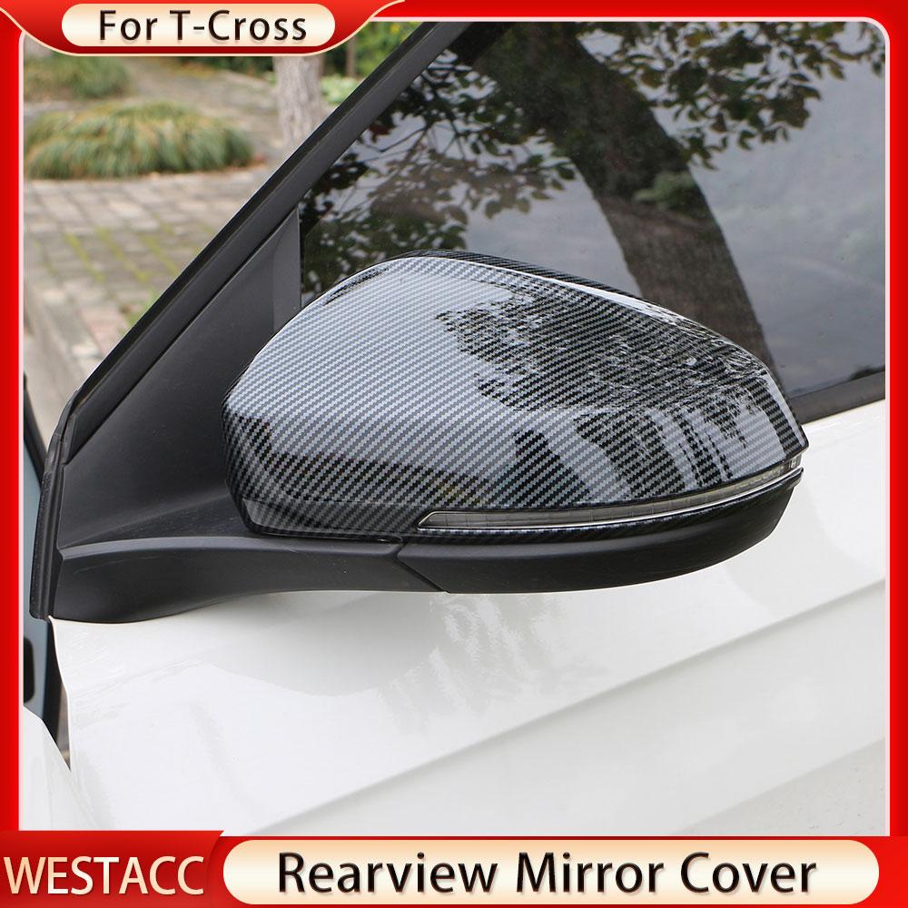 2Pcs Auto Seite Rückspiegel Abdeckung Aufkleber Trim für VW Volkswagen T-Cross Tcross 2018 2022 2023