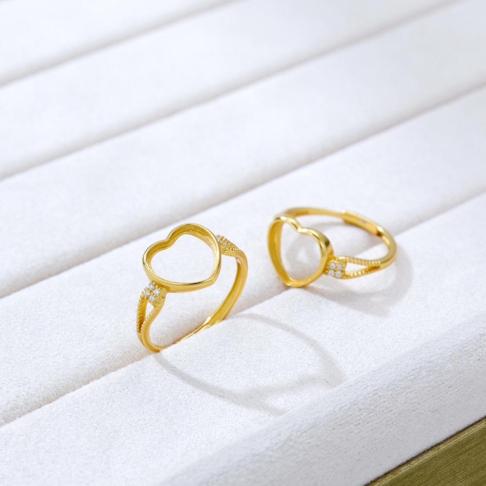 Gold-Plated 925 Sterling Silver Heart Ring, Adjustable Open Setting, 10*10 Exquisite Design