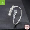 Simple Pearl Mozzarella Diamond Open Ring Ladies Celebrity S925 Sterling Silver Ring Ring