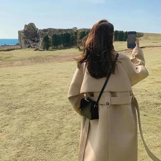 Podzimní zimní dámská bunda s páskem Silný volný rozepínací límec OL na dojíždění