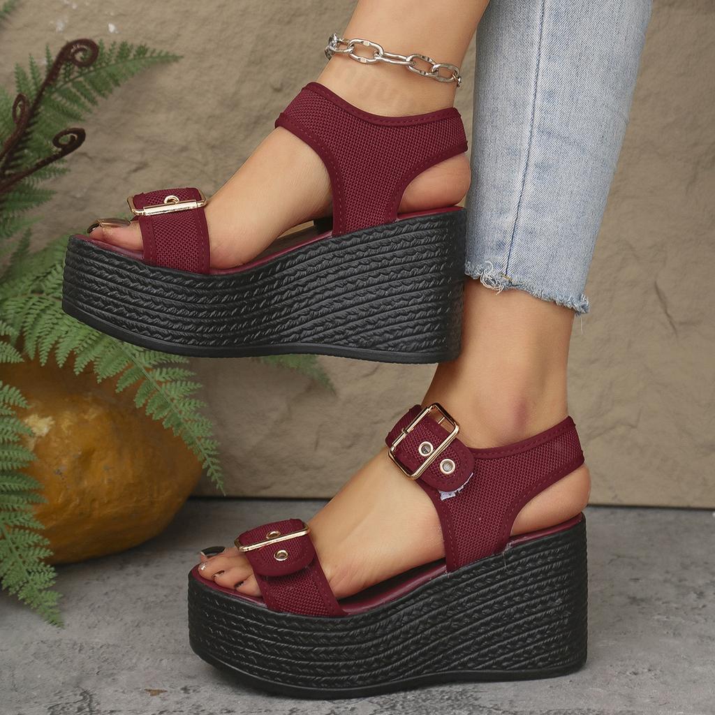 Fashion Retro Buckle Design Casual Thick Soled Sandals for Women 2025 Summer New Grass Woven Open Toes Comfortable Fashion Beach Sandals