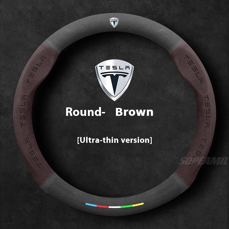 For Tesla Model 3 Model Y Model S Model X Roadster Suede Anti-slip Breathable Car Steering Wheel Cover Auto Accessories