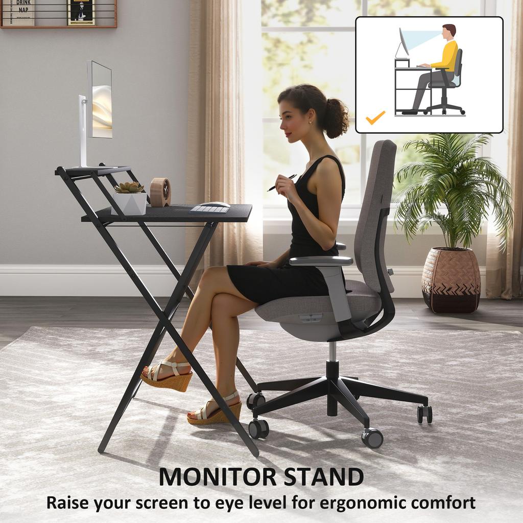 81.5 cm Folding Computer Desk with Monitor Shelf - Black