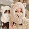 New Autumn and Winter Bear Hat Scarf Hat Cycling Windproof Warm Ear Protection Lamb Wool Mask Scarf Integrated