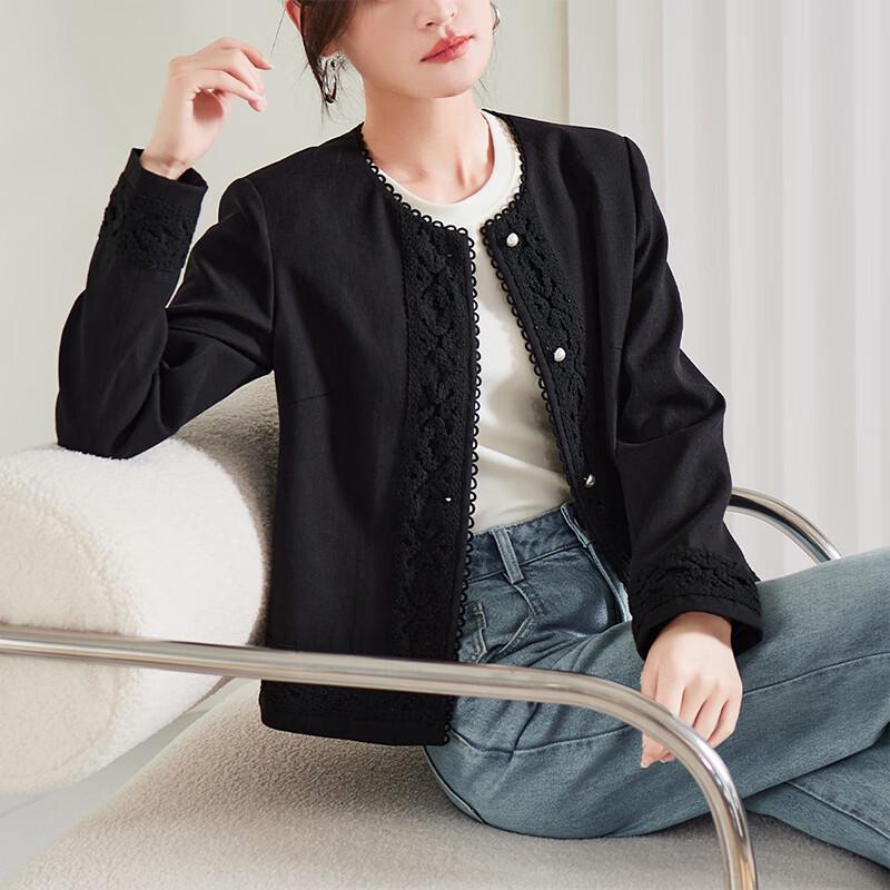 SOFSIL Women s Cotton Linen Lace Short Jacket M