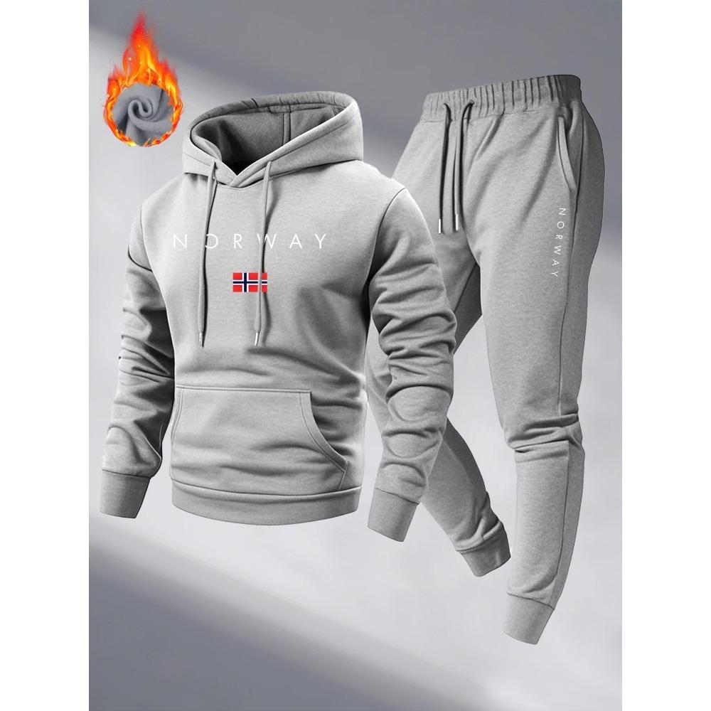 Personalisierter Buchstabenaufdruck Sportbekleidung Polar Herren Kapuzenhosen Set, Frühling und Herbst Sportliche Freizeit Pullover Hosen Set