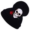 Unisex Embroidered Skull Rose Wool Cap Fashion Knitted Outdoor Warm Hat for Winter Autumn