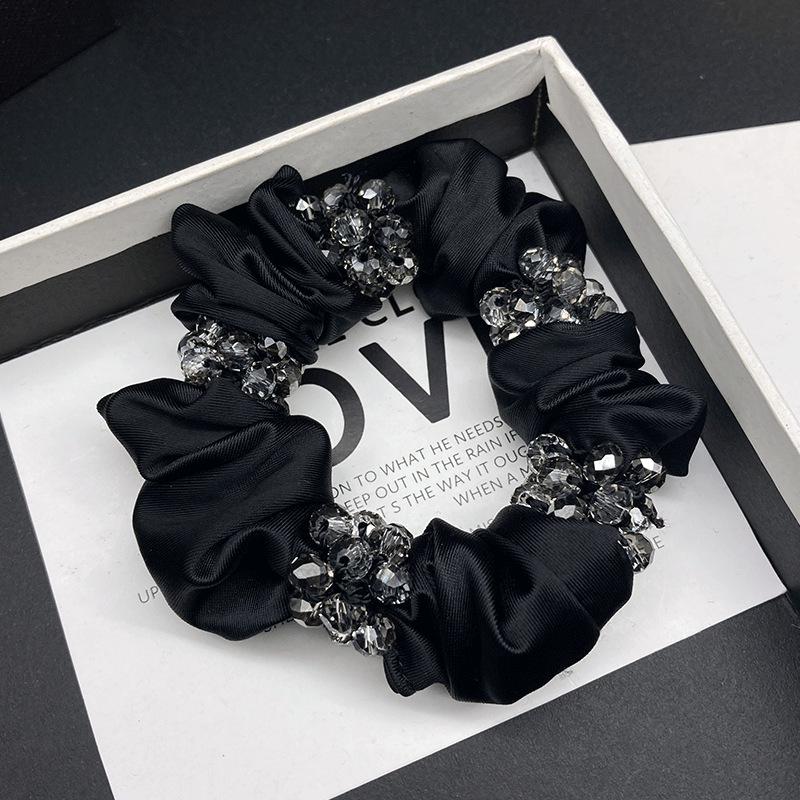 Luxury Rhinestone Satin Shiny Hair Scrunchie - Elegant Hair Flower Accessory for Women
