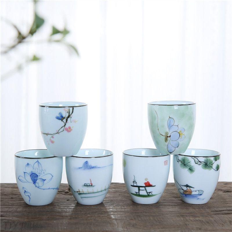 Hand-painted Teacup Ceramic Master Cup, 100ml Jade Porcelain Kung Fu Tea Set Teacup Single Cups Handmade Teaware