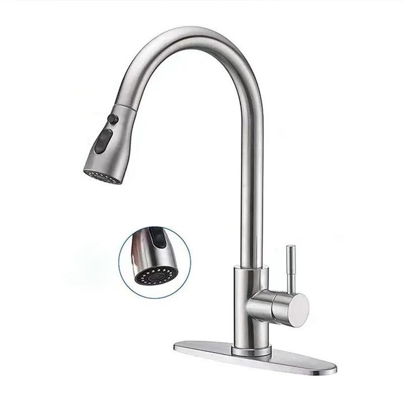 304 Stainless Steel Pull-Out Kitchen Sink Faucet with Hot/Cold Dual-Use, Three-Speed Function.