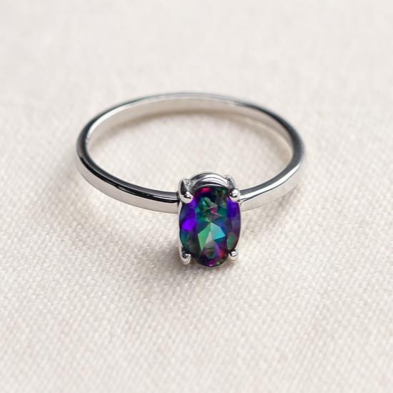 Oval Cut Mystic Topaz Ring, Rainbow Gemstone Vintage Engagement Silver Ring for Women Fashion Jewelry Gift