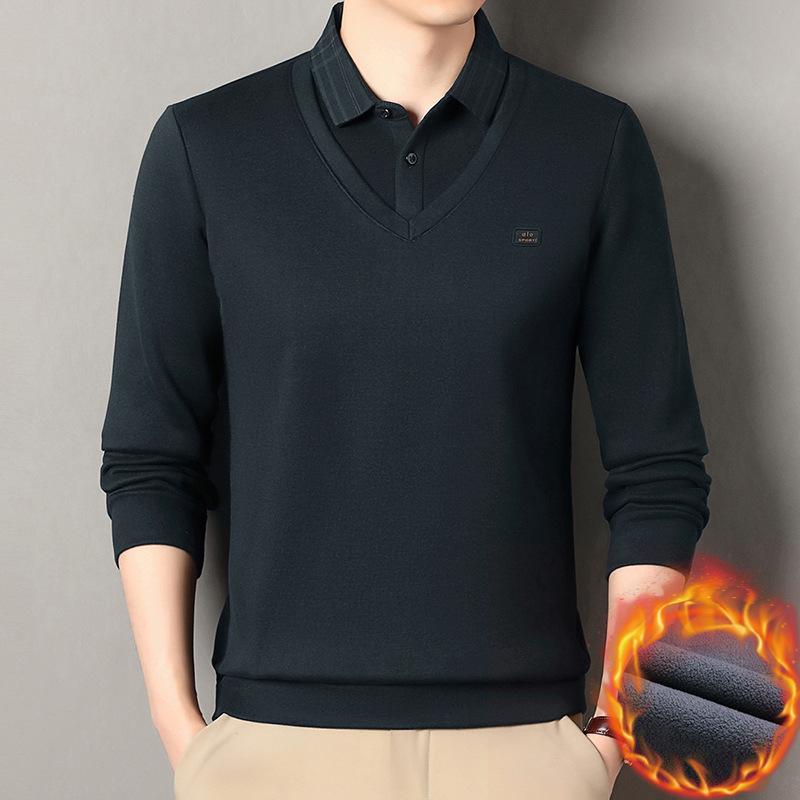 Men's 2025 Winter Premium Long-Sleeve Polo with Wool & Silk Fleece Lining, High-End Casual Base Layer