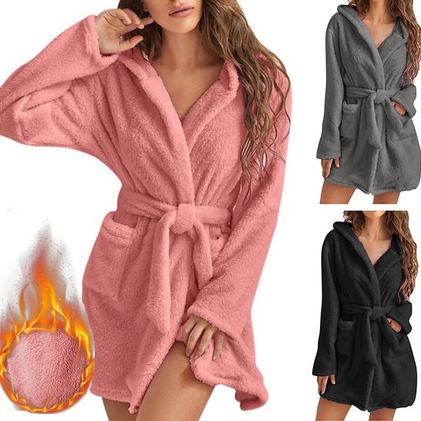 

Женская зимняя теплая флисовая пижама, плюшевая ночная рубашка, фланелевая пижама с капюшоном, теплая одежда для сна, нижнее белье