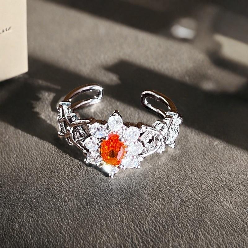 New Niche Design Colored Treasure Purple Full Diamond Zir*****Pen Ring Sunflower Super Flash High-End Light Luxury Ring