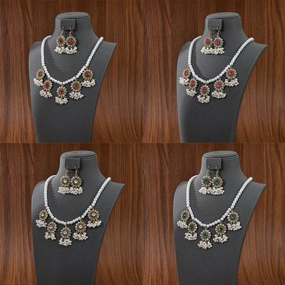 Farbiger Diamantbesetzter Perlenfransen-Ohrringe-Halsketten-Set Premium Retro Hofschmuck