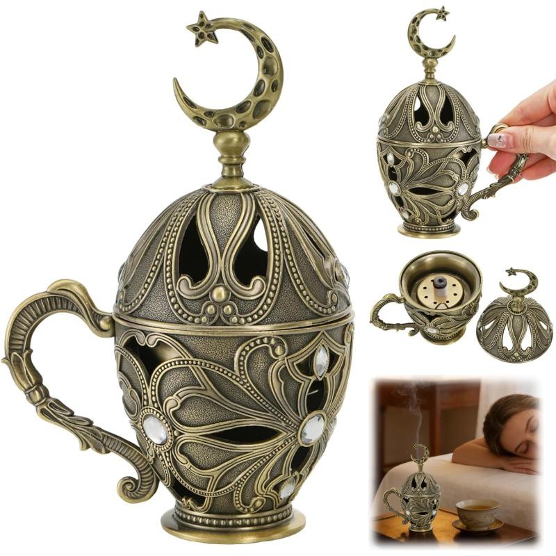 Frankincense Resin Incense Burner, Metal Charcoal Incense Censer with Handle, Vintage Bakhoor Herb Burner, Cone Coil Holder for Yoga Spa Aromatherapy дубильная кора