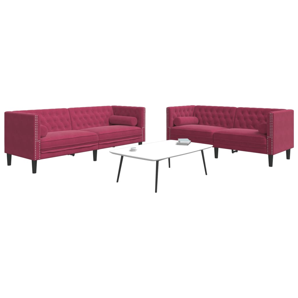2 Piece Chesterfield Sofa Set with Neck Pillows Red Velvet