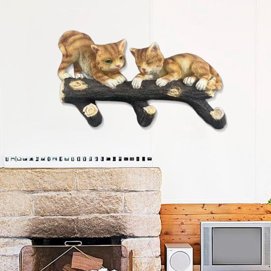 Tree Branch Cat Wall Sculpture Multi-purpose Wall Mount Simulation Cat Hanger Hook Home Living Room Bedroom Kitten Wall Art Decoration