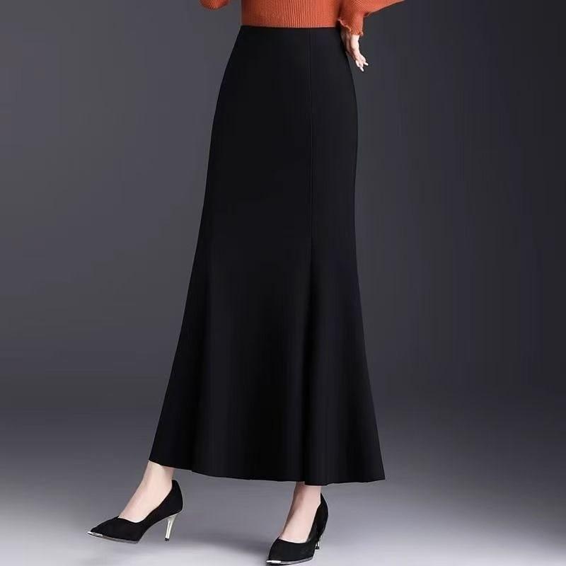 Classic High Waist Mermaid Skirt With Splicing Design For Elegant Fall Fashion